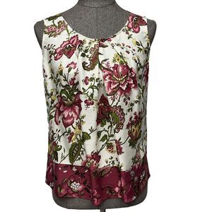 Talbots Floral 100% Silk Sleeveless Blouse Top Pink Green Floral Size 6